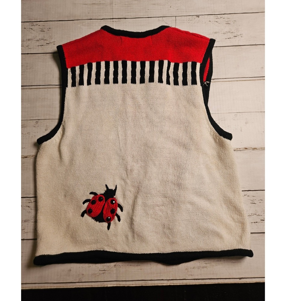 BellePointe Vintage Ladybug Knit Vest Red Cream Black Crochet Buttons Small - Picture 7 of 11